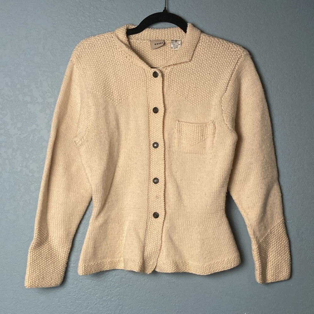 Vintage Easel Peplum-Waist Wool Cardigan ~ Medium ~ Off-White